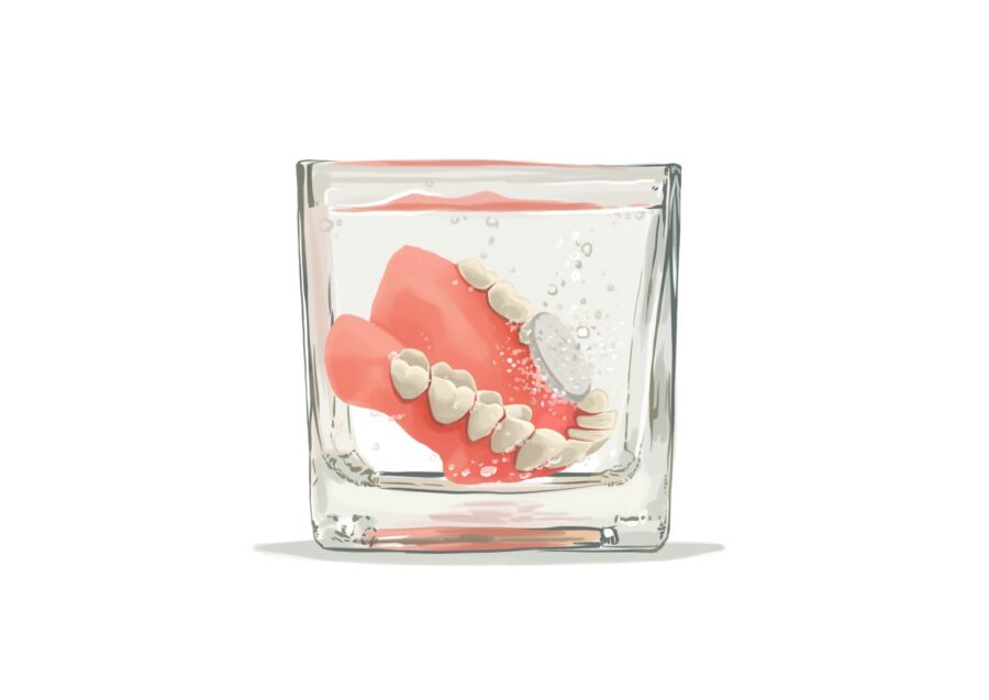 dentures soaking in water with cleaning tablet to help them stay well maintained how long do dentures last